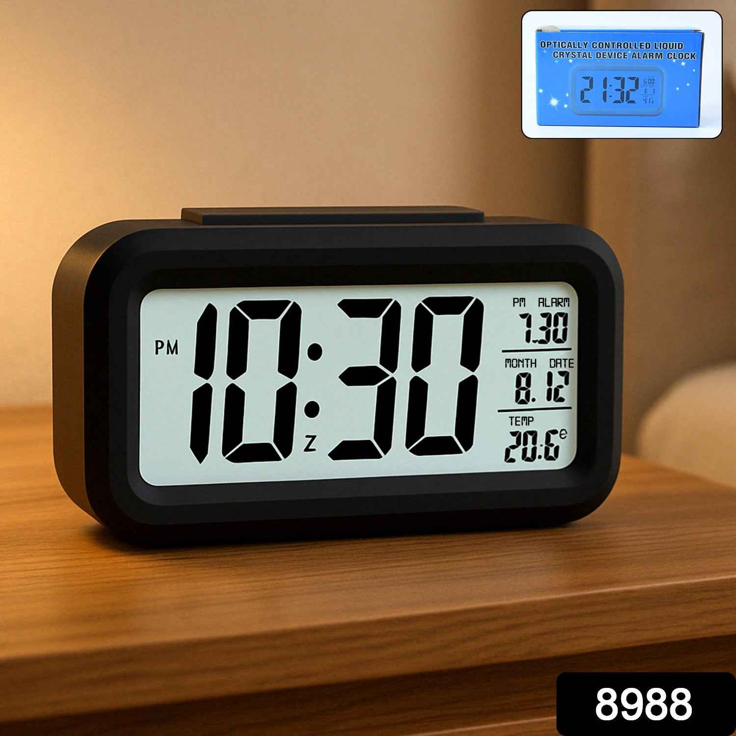 Digital LCD Alarm Clock – Backlit Display with Time & Temperature