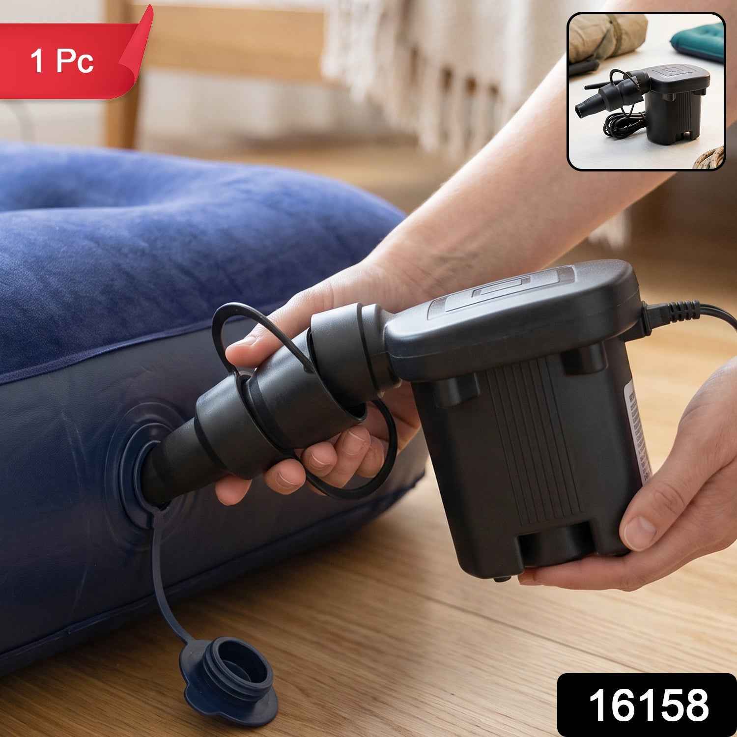 Electric Air Pump with 3 Nozzles for Inflatable Mattress and Pool Toys (1 Pc)