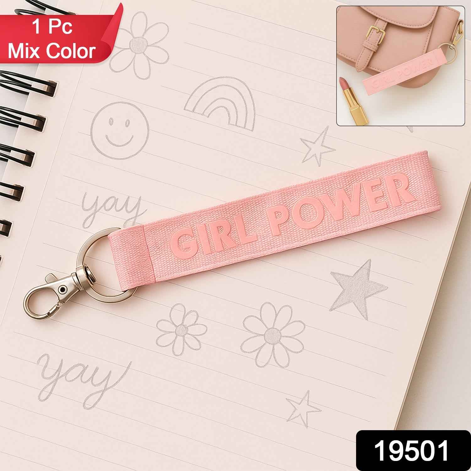 Girl Power Fabric Ribbon Keychain – Motivational & Durable Accessory