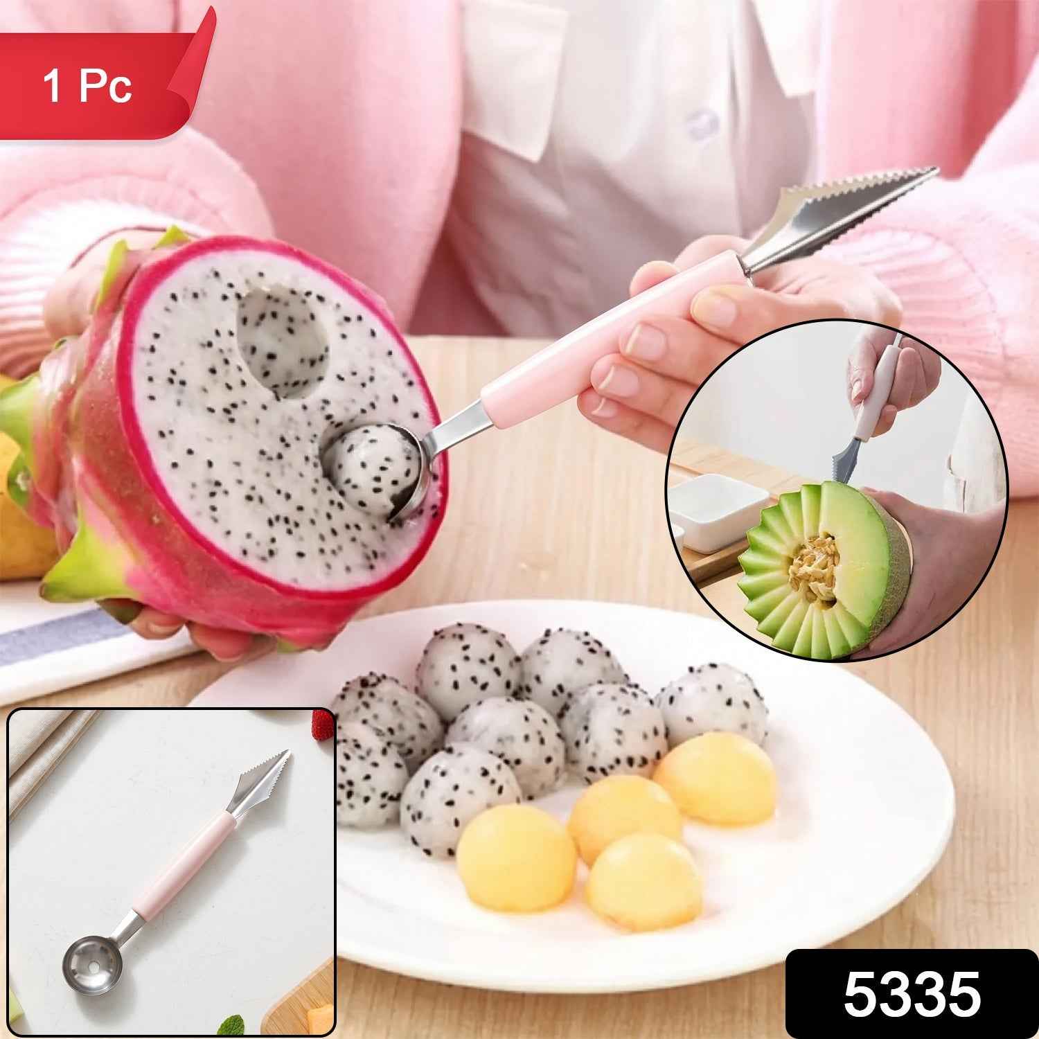 2 In 1 Fruit Carving Tool Watermelon Cutter Melon Baller Scoop Knife (1 Pc)