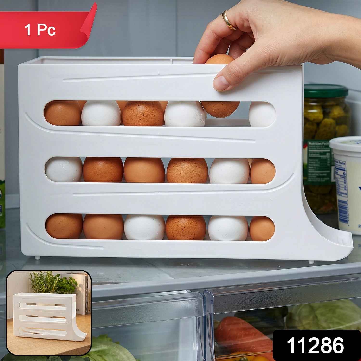 Plastic Egg Storage Organizer Ð Space-saving fridge tray for neat kitchen organization