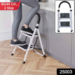 2 Step Folding Ladder with Padded Handrail Anti Slip Steel Step Stool (1 Pc)