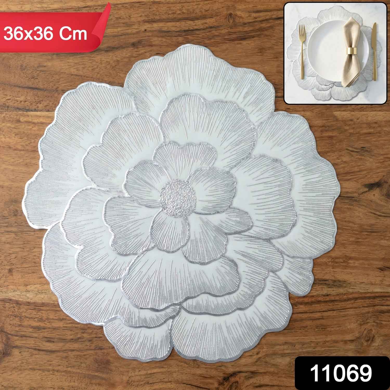 Round Floral PVC Table Mat – Waterproof & Heat Resistant for Dining