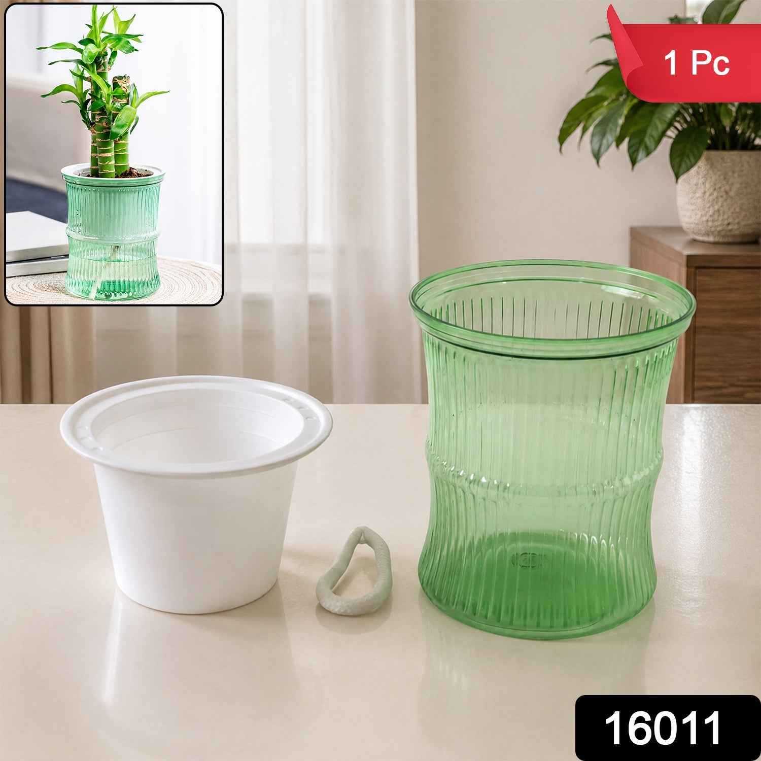 Self-Watering Bamboo Style Plastic Flower Pot Ð Easy Indoor Plant Care