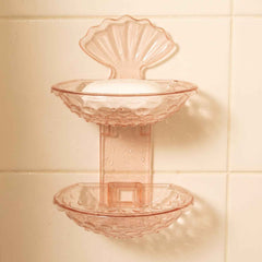 2 In 1 Double Layer Plastic Soap Dish Holder Wall Mounted Self Adhesive (1 Pc)