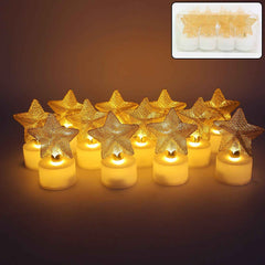 LED Star Candles – Set of 12 Flameless Decorative Tealights