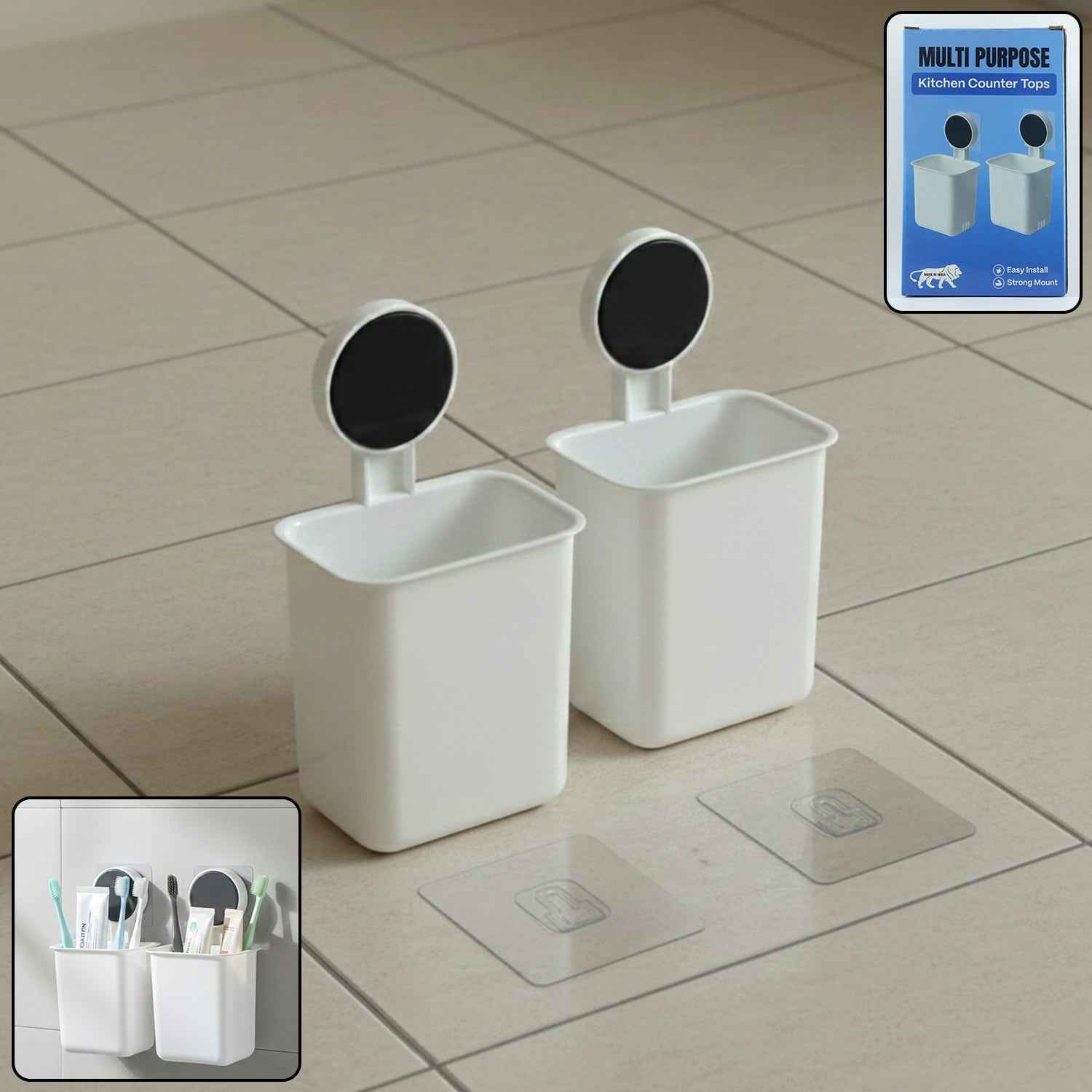 Wall Mounted Toothbrush Holder – Easy Adhesive Installation (2 Pc)