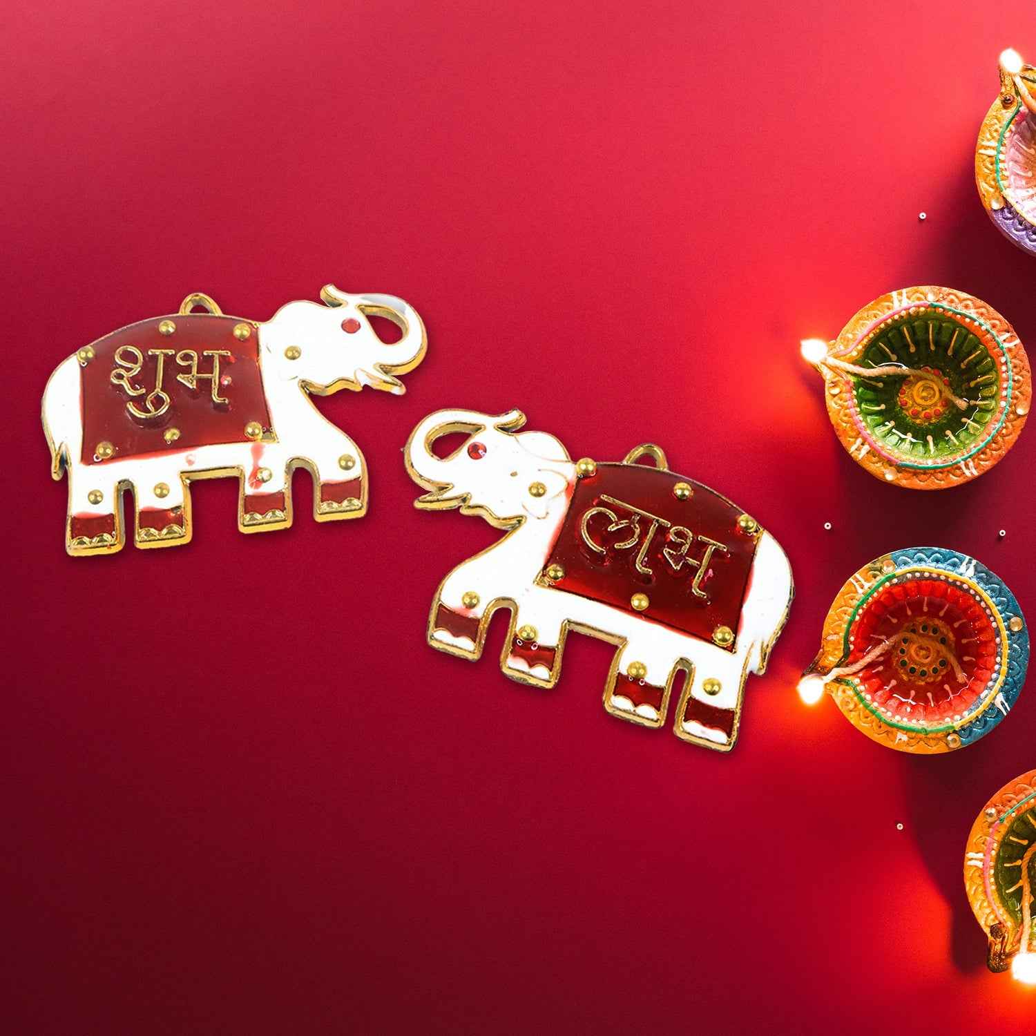 Shubh Labh Elephant Wall Hangings – Traditional Good Luck Décor Set