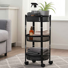 Metal Mesh Storage Trolley – 3-Layer Utility Cart with Wheels