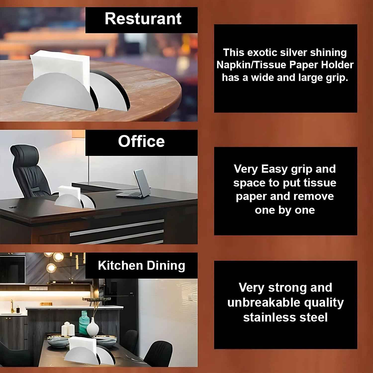 Stainless Steel Napkin Holder – Sleek Half-Moon Design