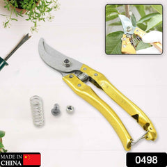 Close-up of the ultra-sharp high carbon steel blades and safety lock on the pruning scissors.