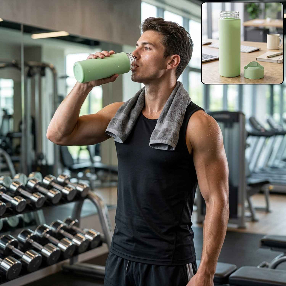 400 ML Glass Water Bottle with Silicone Sleeve for Gym Office (1 Pc)