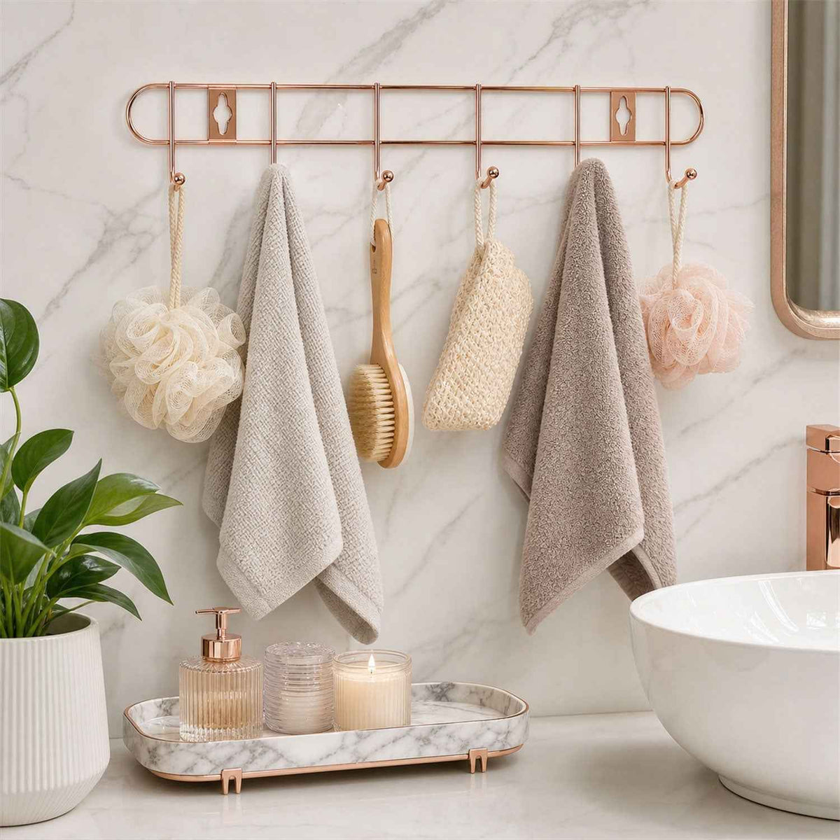 Wall Mounted Hook Rack Ð Space Saving & Stylish Rose Gold Finish