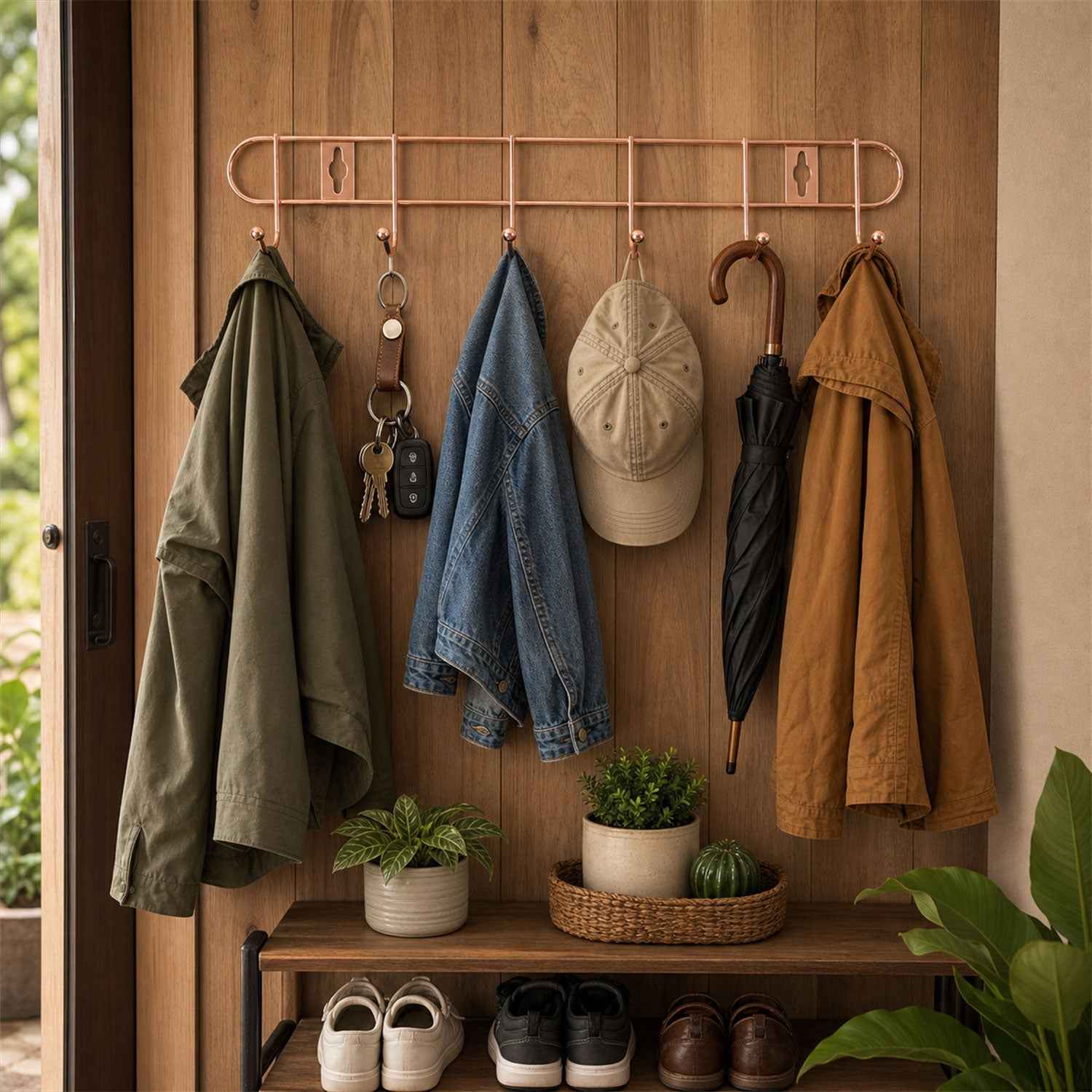 Wall Mounted Hook Rack Ð Space Saving & Stylish Rose Gold Finish