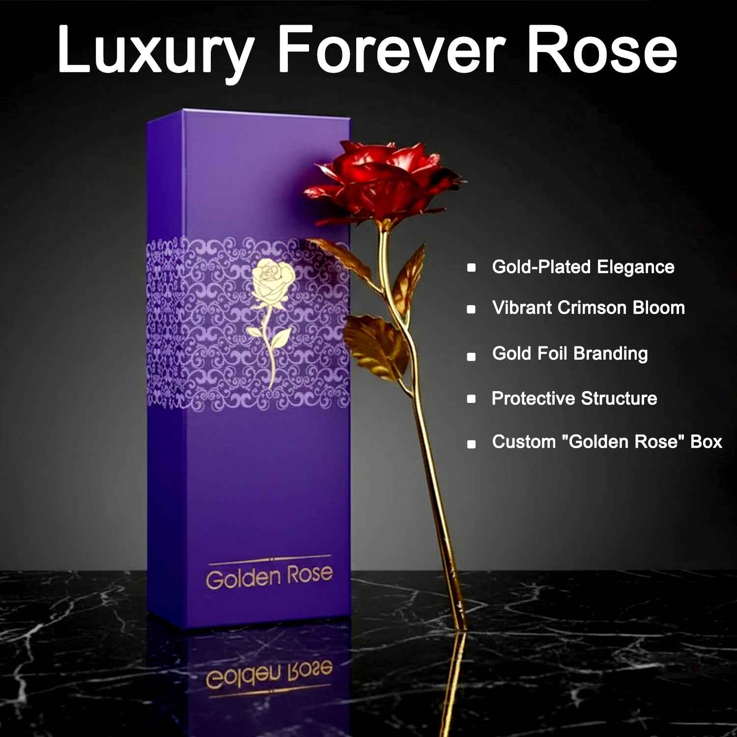 24K Artificial Golden Rose – Elegant Lasting Gift with Box